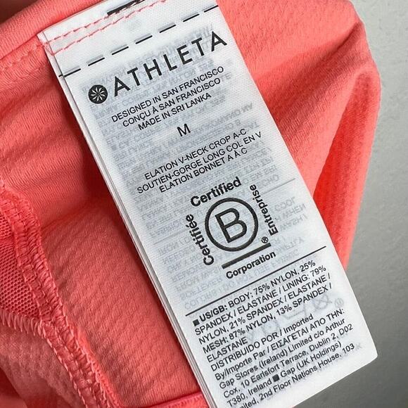 NWT Athleta Cropped Top / Longline Bra Medium Elevation V-Neck  A-C Sunset Glow - Picture 5 of 8